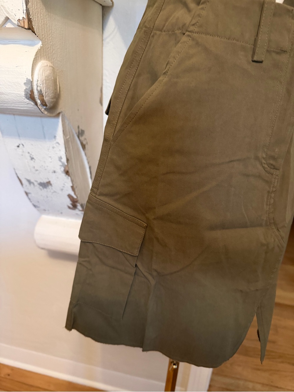 Olive Cargo Mini Skirt with Front Slit - Women - Picture 5 of 6